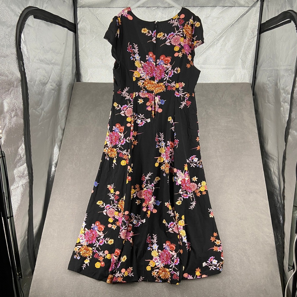 Forever 21+ Womens Plus Size 2X Black Floral V-Neck Cap Sleeve Maxi Dress Slit - Picture 8 of 13